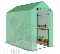 Outsunny Invernadero peatonal 2 Niveles 4 estantes Exterior 6x4x6ft Verde | Pequeño, Cubierta PE reforzada, Invernadero plástico jardín, Casa plantas, Puerta enrollable