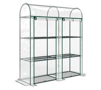 Outsunny invernadero pequeño de 3 niveles, invernadero de exterior con 2 puertas enrollables, marco de acero y cubierta de plástico anti-uv para cultivar plantas, flores, 143x46x164 cm, transparente 4