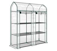Outsunny invernadero pequeño de 3 niveles, invernadero de exterior con 2 puertas enrollables, marco de acero y cubierta de plástico anti-uv para cultivar plantas, flores, 143x46x165 cm, transparente 1