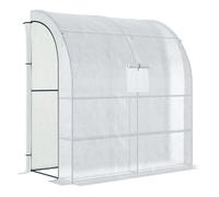 Outsunny invernadero pequeño de pared invernadero de exterior con 2 puertas ventanas estantes de 3 niveles marco de acero y cubierta de pe 140g/m² para cultivar plantas flores 200x100x215 cm blanco 10
