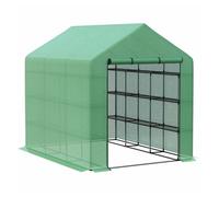 Outsunny invernadero pequeño invernadero de exterior con estantes de 4 niveles puerta con cremallera y marco de acero invernadero para cultivar plantas flores 244x180x210 cm verde 244 cm