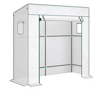Outsunny invernadero pequeño invernadero de exterior con ventanas de malla y puerta con cremallera marco de acero y cubierta de pe 140g/m² para cultivar tomates plantas flores 196x77x197 cm blanco 77