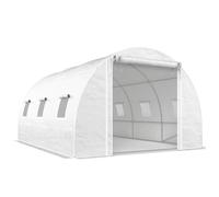 Outsunny Invernadero tipo túnel con 2 varillas removibles y puertas y ventanas de malla, en acero galvanizado y PE, 396x300x200 cm, Blanco Aosom España