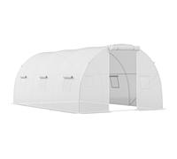 Outsunny Invernadero túnel de jardín 13,5 m² 6 ventanas, puerta enrollable con cremallera bastidor acero galvanizado, lona PE 4,5 x 3 x 2 m blanco Aosom España
