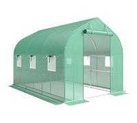 Outsunny Invernadero túnel de jardín 6m², invernadero con estantes, puerta y 6 ventanas, estructura en acero galvanizado, verde Aosom España