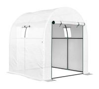 Outsunny Invernadero Túnel para Huerto 1.8x1.8x2 m en Acero y PE Anti UV con Puertas Enrollables y Ventanas, Blanco