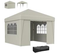 Outsunny Jardín cenador Pop-up Plegable cenador Barnum Fiesta Carpa 3 x 3 m Anti-UV 30 + con Ventanas Paredes Laterales Bolsa de Transporte Sacos de Arena Crema