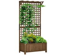 Outsunny Jardinera con Enrejado de Madera Macetero de Jardín con Soporte para Trepadora Cultivo de Plantas Flores Jardinera con Celosía para Exterior Patio Terraza 90x45x183 cm Marrón