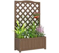 Outsunny Jardinera con celosía, bandeja para flores, cama elevada, para plantas trepadoras, verduras, flores, de madera maciza, interior y exterior, patio, jardín, balcón, 70 x 28 x 117 cm, café