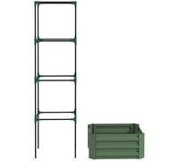 Outsunny Jardinera con enrejado ajustable, macetero con jaula para tomates acero galvanizado 61 x 61 x 187 cm verde