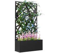 Outsunny Jardinera con Enrejado, biombo, Jardinera metálica de Exterior sobre Patas o Pared, Motivos de líneas, Jardinera Rectangular balcón terraza Patio, 61x23x113 cm, Negro