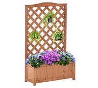 Outsunny Jardinera con Enrejado de Madera Maciza 70x28x117 cm Marrón | Arriate Macetero, Soporte para Trepadora, Cultivos Plantas Flores, Balcón Terraza Jardín Exterior