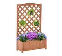 Outsunny jardinera con enrejado de madera maciza arriate macetero con soporte para trepadora cultivos plantas flores para balcón terraza jardín exterior 70x28x117 cm marrón