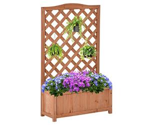 Outsunny Jardinera con Enrejado de Madera Maciza Arriate Macetero con Soporte para Trepadora Cultivos Plantas Flores para Balcón Terraza Jardín Exterior 70x28x117 cm Marrón