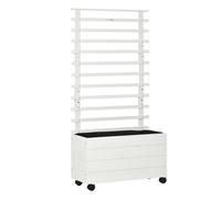 Outsunny Jardinera con Enrejado de Madera Maciza Soporte con 4 Ruedas Celosía y Malla Geotextil 76x30x155 cm Blanco Aosom España