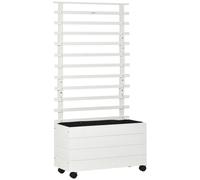 Outsunny Jardinera con Enrejado de Madera Maciza Soporte con 4 Ruedas Celosía y Malla Geotextil 76x30x155 cm Blanco Aosom España