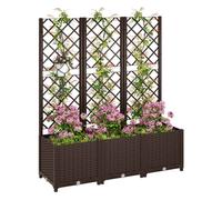 Outsunny jardinera con enrejado de pp jardinera exterior grande con ofricios de drenaje reservorios de agua para plantas trepadoras macetero con soporte para jardín patio terraza 120x40x135 cm marrón