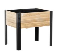 Outsunny Jardinera con Pies - Huerto - Fieltro de Drenaje Incluido - Metal Epoxi Negro Madera Abeto Aosom España