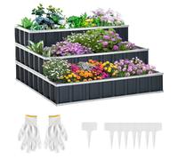 Outsunny Jardinera de 3 Niveles de Jardín Acero Arriate de Escalera Huerto Urbano para Cultivos Plantas Flores 118x118x62 cm Gris Aosom España