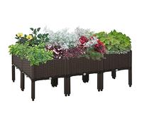 Outsunny Jardinera de 6 Piezas con Agujeros de Drenaje, Aspecto de ratán, Jardinera, para Manualidades, marrón, 40 x 40 x 44 cm