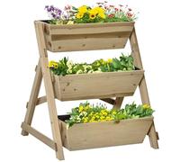 Outsunny Jardinera de Escalera de 3 Pisos Maceteros de Madera con Tela no Tejida y Orificios de Drenaje Huerto 71x61x77 cm Natural Aosom España