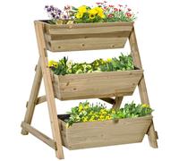 Outsunny Jardinera de Escalera de 3 Pisos Maceteros de Madera con Tela no Tejida y Orificios de Drenaje Huerto 71x61x77 cm Natural Aosom España