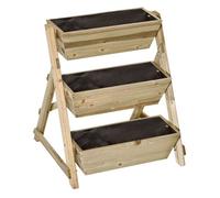 Outsunny Jardinera de Escalera de 3 Niveles Maceteros de Madera Jardinera Vertical con Tela no Tejida y Orificios de Drenaje Huerto Urbano para