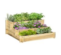 Outsunny jardinera de madera arriate de jardín de 3 niveles con diseño de escalera y tela no tejida huerto urbano para cultivos plantas flores para terraza jardín 93x93x35 cm natural