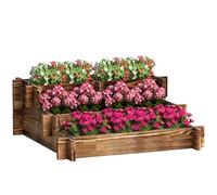 Outsunny Jardinera de Madera Arriate de Jardín de 3 Niveles con Diseño de Escalera y Tela no Tejida Huerto Urbano para Cultivos Plantas Flores para Terraza Jardín 93x93x35 cm Carbonizado
