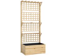 Outsunny Jardinera de Madera con Enrejado y Techo para Plantas Trepadoras con 2 Estantes Drenaje y Forro 76x43,5x177 cm Natural Aosom España