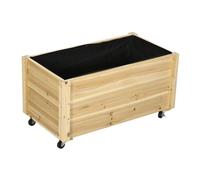 Outsunny jardinera de madera con ruedas, huerto urbano para cultivar plantas, macetero exterior con orificios de drenaje y tela no tejida, para jardin, terraza, balcón y patio, 89x48x47 cm, natural