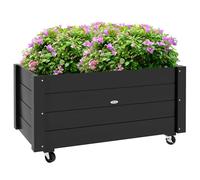 Outsunny Jardinera de Madera con Ruedas, Huerto Urbano para Cultivar Plantas, Macetero Exterior con Orificios de Drenaje y Tela no Tejida, para Jardin, Terraza, Balcón y Patio, 89x48x47 cm, Negro