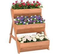 Outsunny Jardinera de Madera de 3 Niveles, Jardinera Elevada Exterior con Orificios de Drenaje, Macetero para Cultivos de Plantas, Flores, para Terraza, Jardín, 65x75x76 cm, Marrón