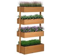 Outsunny Jardinera de Madera de 4 Niveles, Jardinera Exterior Elevada con Orificios de Drenaje y Tela no Tejida, Macetero para Cultivos, Plantas, Flores, para Terraza, Jardín, 80x45x142 cm, Naranja