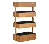 Outsunny Jardinera de Madera de 4 Niveles, Jardinera Exterior Elevada con Orificios de Drenaje y Tela no Tejida, Macetero para Cultivos, Plantas, Flores, para Terraza, Jardín, 80x45x142 cm, Naranja