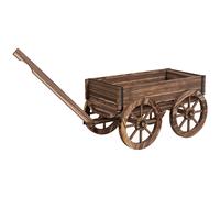 Outsunny Jardinera de Madera Exterior en Forma de Carrito con 4 Ruedas y Mango para Balcón Jardín Patio 120x41x54 cm Carbonizado Aosom España