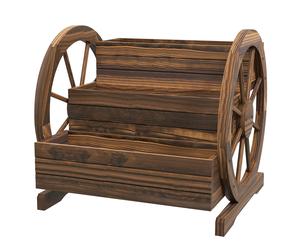 Outsunny Jardinera de Madera Macetero Exterior de 3 Niveles Diseño de Escalera Orificios de Drenaje 61x62x57 cm Carbonizado