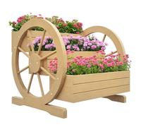 Outsunny Jardinera de Madera Macetero Exterior de 3 Niveles Diseño de Escalera y Forma de Ruedas Orificios de Drenaje Huerto Urbano para Cultivos Plantas Flores en Terraza Jardín 61x62x57 cm Natural