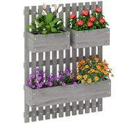 Outsunny - Jardinera de pared con 3 contenedores de madera maciza extraíbles, tela no tejida, 60 x 16 x 80 cm, color gris