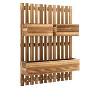 Outsunny jardinera de pared con enrejado, jardinera exterior grande de madera con 3 macetas móviles y orificio de drenaje, para exterior, jardín, terraza, patio, 60x16x80 cm, carbonizado