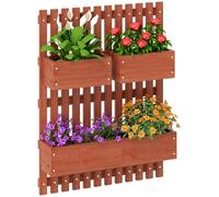 Outsunny Jardinera de Pared con Enrejado, Jardinera Exterior Grande de Madera con 3 Macetas Móviles y Orificio de Drenaje, para Exterior, Jardín, Terraza, Patio, 60x16x80 cm, Marrón