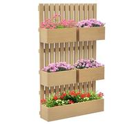 Outsunny Jardinera de Pared con Enrejado, Jardinera Exterior Grande de Madera con 5 Macetas Móviles, Tela no tejida y Orificios de Drenaje, para Exterior, Jardín, Terraza, Patio, 60x16x100 cm, Natural