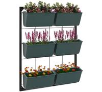 Outsunny Jardinera de Pared de 3 Niveles con 6 Macetas, Huerto Vertical de Acero y Plástico para Flores y Hierbas, Verde Oscuro