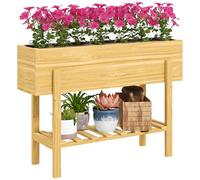 Outsunny - Jardinera de pie con 2 agujeros de drenaje, huerto elevado de madera para flores, hierbas, verduras, 100 x 30 x 70,5 cm, madera natural