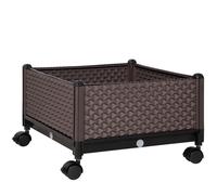 Outsunny Jardinera de Plástico con Ruedas y Agujeros de Drenaje 50x50x33 cm para Cultivo de Plantas en Exterior Marrón Aosom España