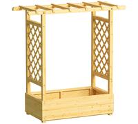 Outsunny Jardinera elevada con enrejado lateral y superior, macetero con orificios de drenaje, 110x44x113cm, madera natural Aosom España