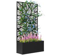 Outsunny Jardinera Elevada con Panel de Privacidad de Hojas Decorativas de Metal y Opción de Montaje en Pared 61x23x113 cm Negro
