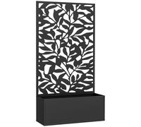 Outsunny Jardinera Elevada con Panel de Privacidad de Hojas Decorativas de Metal y Opción de Montaje en Pared 61x23x113 cm Negro