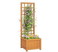Outsunny Jardinera elevada con Rejilla, Jardinera de Exterior con Agujero de Drenaje y Revestimiento Transpirable de Madera de Abeto, para Flores y Verduras, 40x40x120 cm, marrón Claro