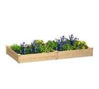 Outsunny Jardinera Elevada de Madera con Divisor 235x121x26 cm Natural | Huerto Urbano, Macetero Exterior, Base Abierta, Pintura DIY, para Jardín, Terraza